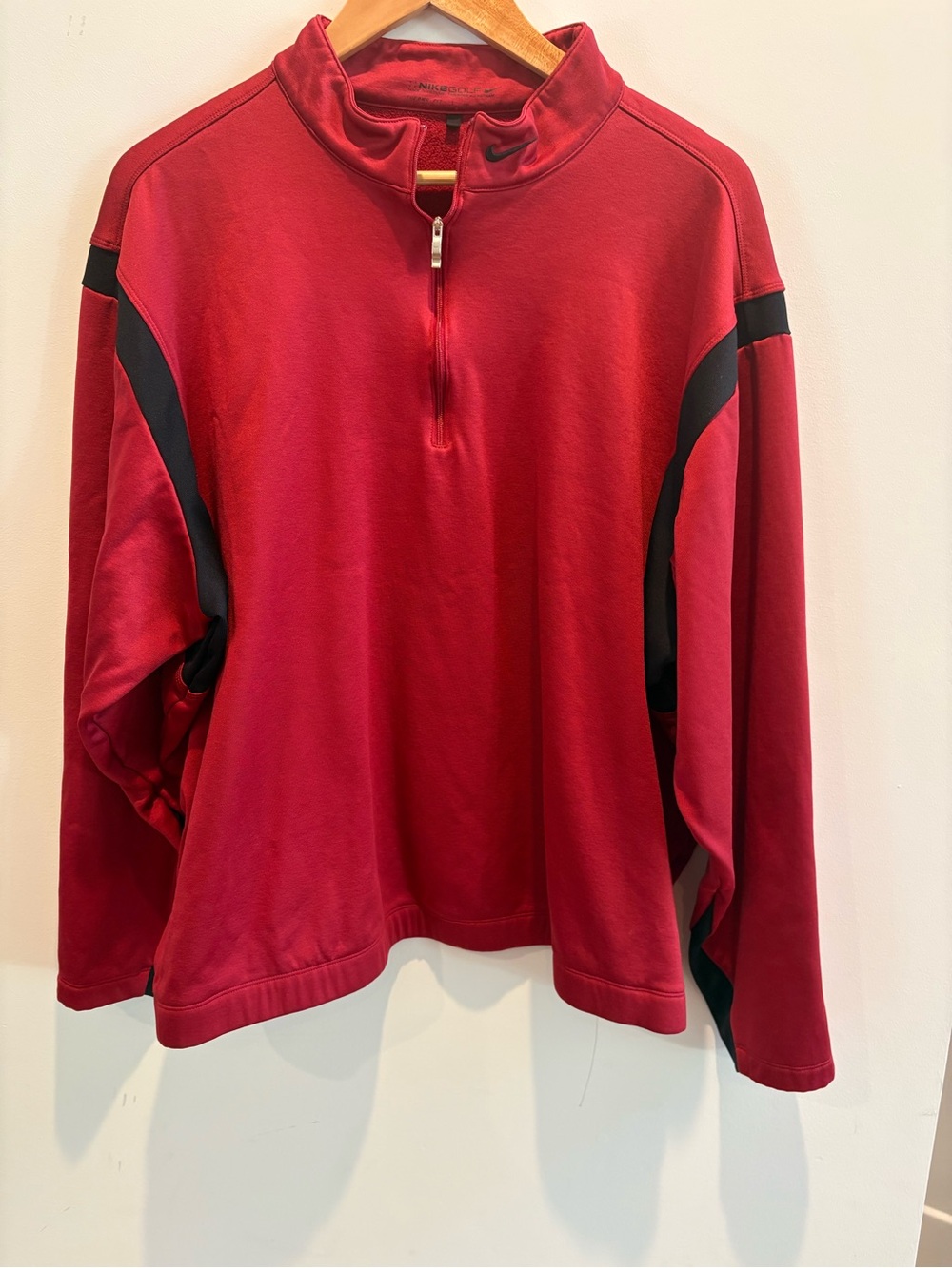 Nike Men's Red Quarter-Zip Sweater with Black Panels